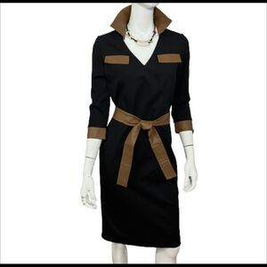 NWT Doncaster black wrap dress with 100%‎ leather accents and belt - 4